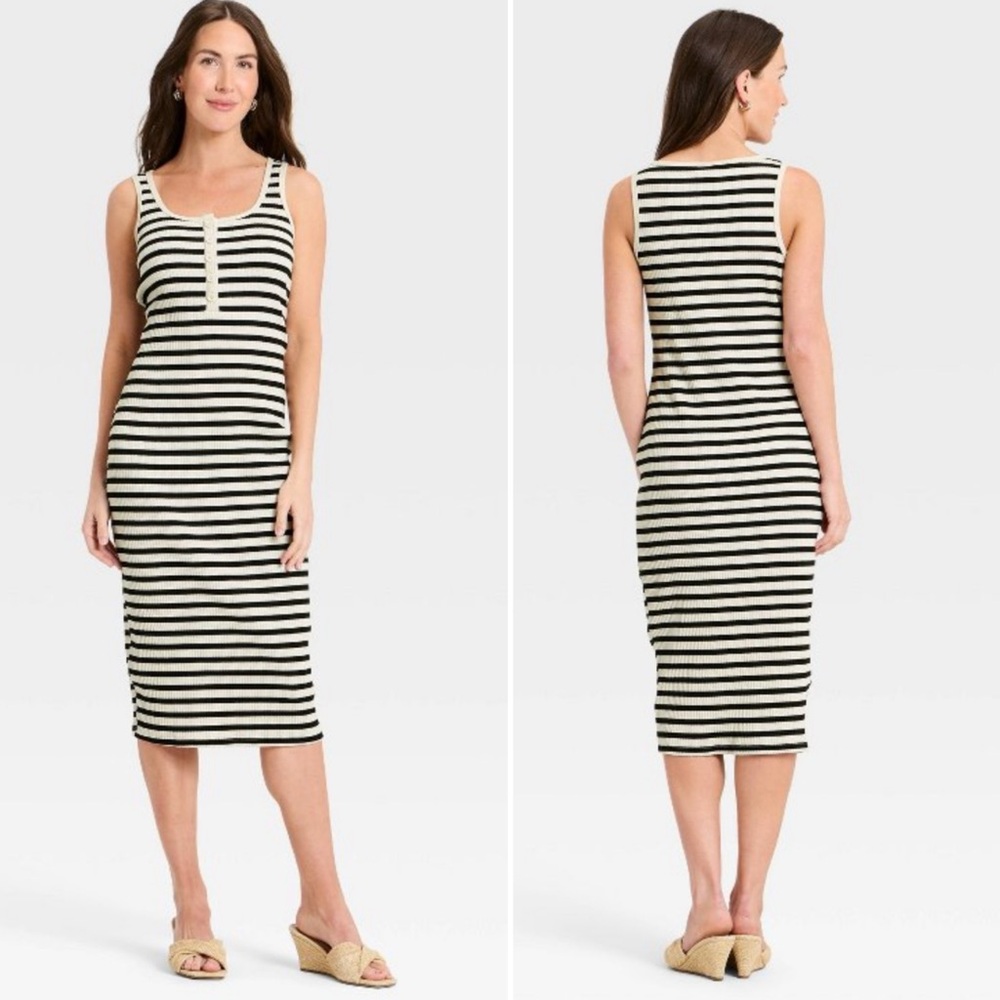 a new day Black and White Striped Midi Dress